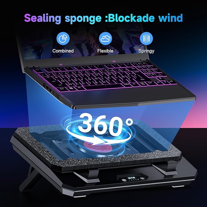 IETS GT300 Upgraded Laptop Cooling Pad with Adjustable Stand, Turbo Boosted Cooler for Rapid Cooling 10-17inch Gaming Laptop, Flexible Sealing Ring，Featuring Air Filtration and USB Hub