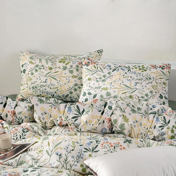 Vintage Garden Floral Comforter Set Queen Soft Fluffy Vibrant Colors Cute Floral Bedding Comforter Boho Aesthetic Queen Bed Comforter with 2 Pillowcases Cottagecore Botanical Flower Comforter Set