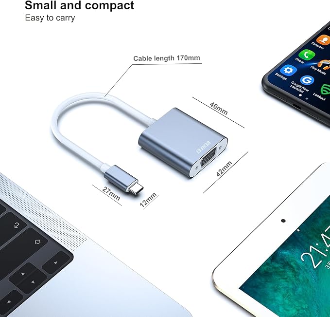 BENFEI USB C to VGA Adapter, 2 Pack Thunderbolt 3 to VGA Adapter Compatible for MacBook Pro 2019/2018/2017, MacBook Air/iPad Pro 2018, Samsung Galaxy S10/S9 [Aluminium Shell,Grey]