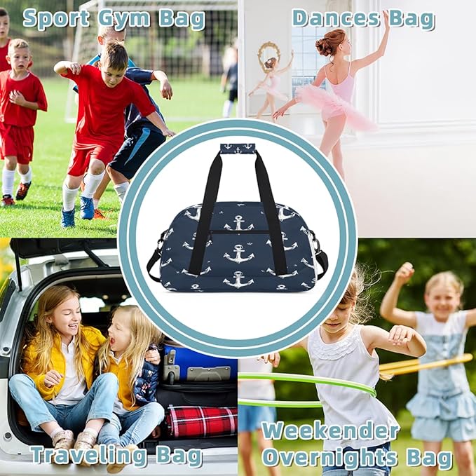 Gym Bag for Women Men, Hand Drawn Nautical Anchor Travel Duffle Bags for Dance Ballet Overnight, Carry-On Weekender Bag with Detachable Shoulder Strap