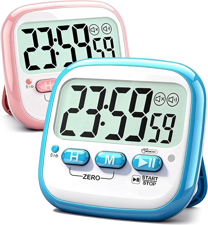 Antonki 2 Pack Classroom Timers for Kids Teachers, Magnetic Countdown Digital Kitchen Timer for Cooking, Study, Exercise, Games, Time Mangement - Loud/Silent Mode - Battery Included