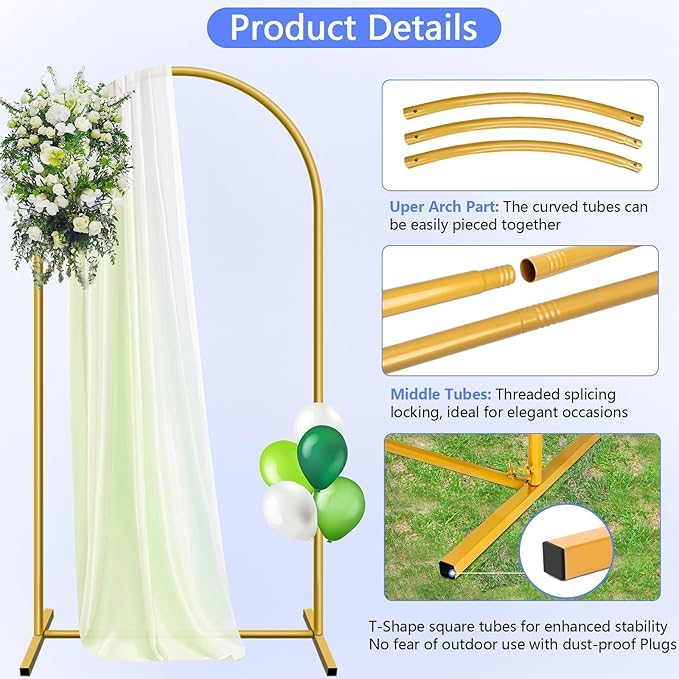 Metal Arch Backdrop Stand and Cover Set 6.6 ft, Wedding Arch Stand with White Cover for Party, Birthday, Wedding, Bridal Shower, Baby Shower (White, 6.6 ft)