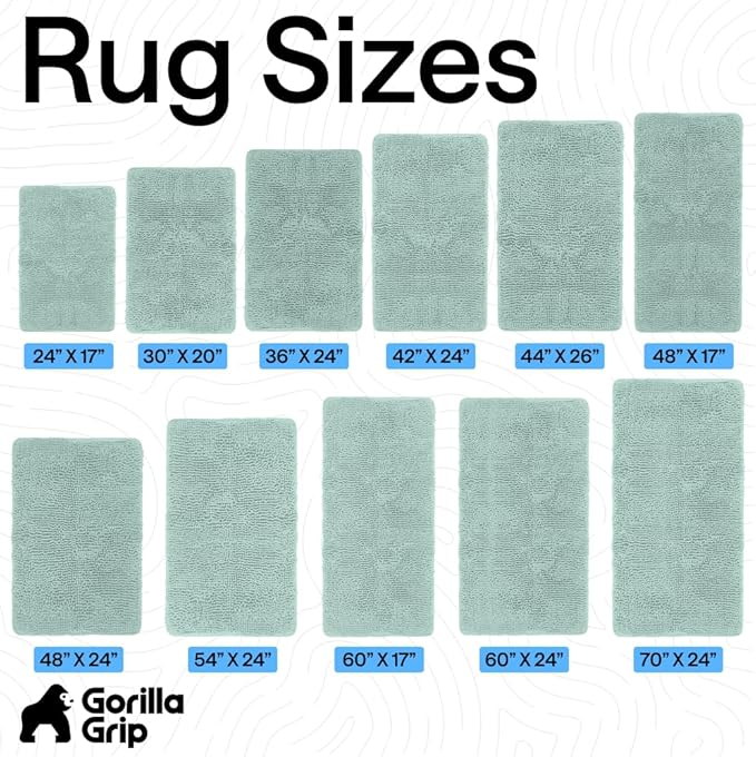 GORILLA GRIP Bath Rug Mat 60x24, Soft Absorbent Chenille, Quick Dry Microfiber Mats, Rubber Backing Washable Shower Floor Rugs, Bathmat Runner, US Designed Bathroom Home Decor Accessories Seablue