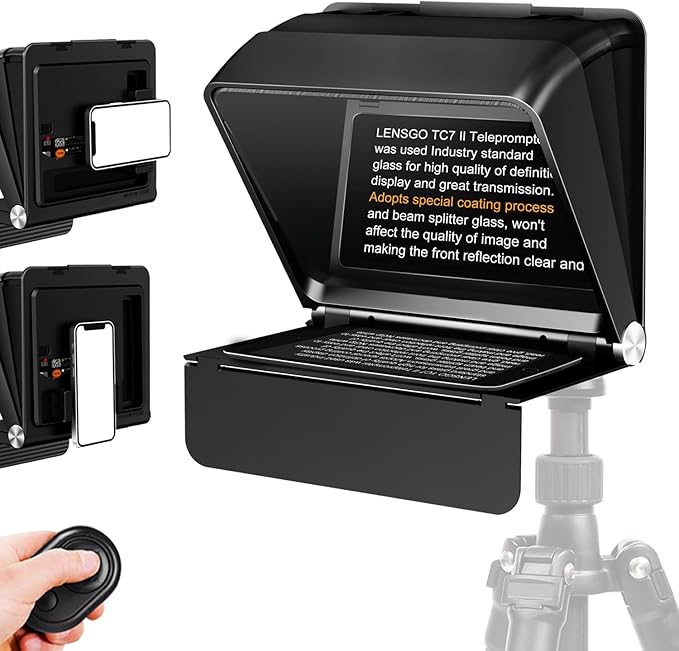 LENSGO Teleprompter for iPhone ipad Smartphone,7.9’’ Mini Portable Prompter with Remote Control,APP Compatible with iOS/Android for YouTube, Zoom, Twitch, Online Teaching,Vlogger,Live Streaming
