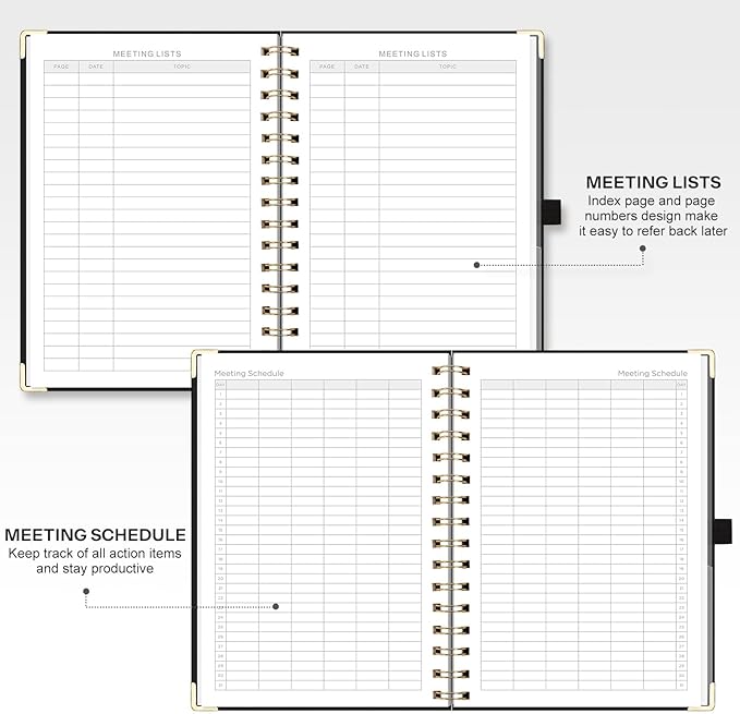 EMSHOI Meeting Notebook for Work - A5 Half Meeting Half Note Planner, 140 Pages, 100GSM Thick Paper, Hardcover, Project Organizer for Women Men Office, Business, Note Taking, 6"x8.3" - Black