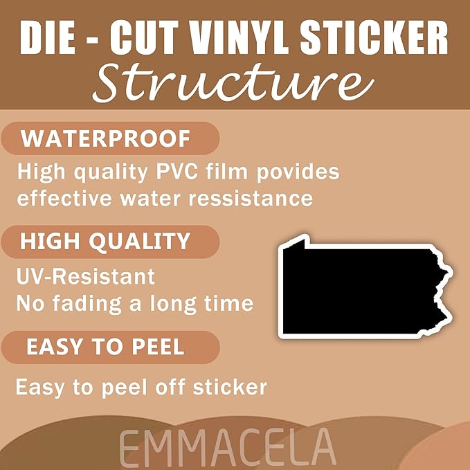 (3PCS) Pennsylvania Map Stickers, US State Waterproof Vinyl Decals for Tumblers, Water Bottles, Laptops, Books, Scrapbooks, Great for Pennsylvania Lovers 3 x 1.8 Inch