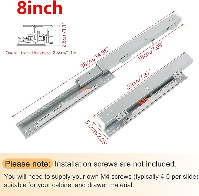 TMGSK Pair Undermount Drawer Slides Bottom Mount Pull Out Shelf Slider Under Mount Drawer Glides Full Extension Soft Close Drawer Runner Shelf Track for Kitchen Face Frame or Frameless Cabinet Drawer