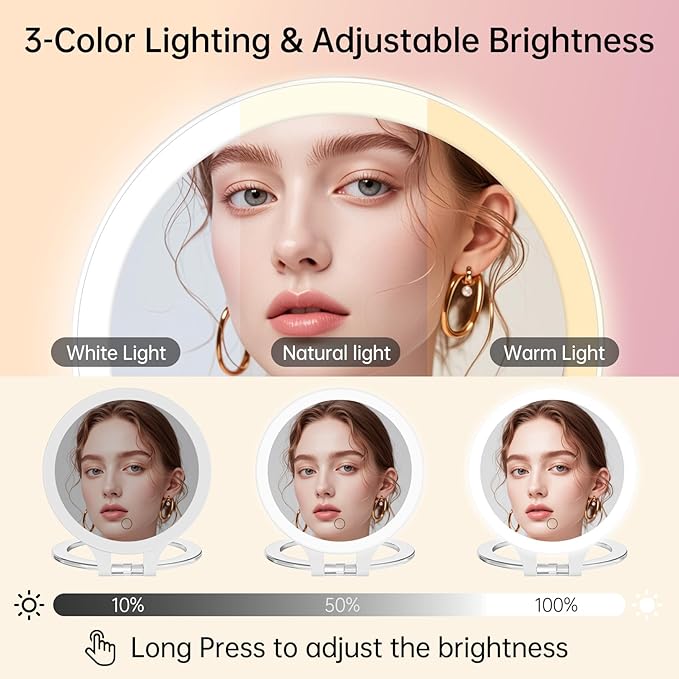 FASCINATE Magnifying Mirror 20X 1X Double Sided Magnification Makeup Vanity Mirror Rechargeable Lighted Mirror with 3 Color Setting Adjustable Rotation LED Vanity Desk Mirror