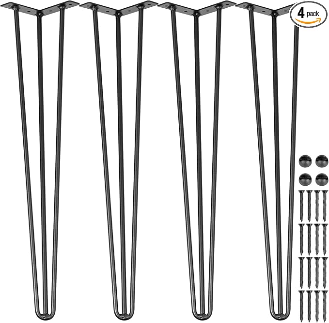 VEVOR Hairpin Table Legs 30" Black Set of 4 Desk Legs 880lbs Total Load Capacity Hairpin Desk Legs 3 Rods for Bench Desk Dining End Table Chairs Carbon Steel DIY Heavy Duty Furniture Legs