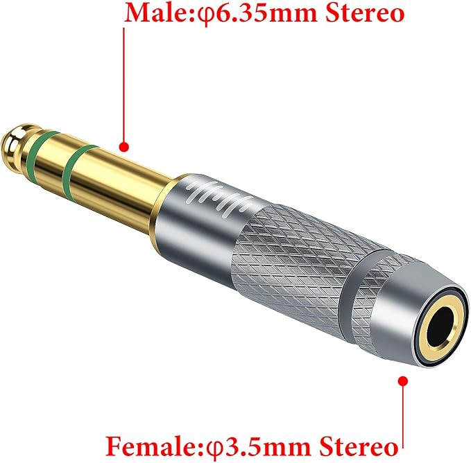 GEEKRIA 6.35mm (1/4") Male to 3.5mm (1/8") Female Jack Stereo Headphones Plug, Aluminum Alloy, Gold Plated Adapter