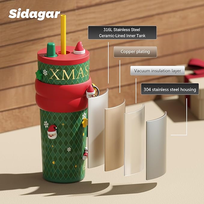 24 oz Christmas Tumbler with Lid and Straw, Insulated Coffee Mug Leak Proof, Portable Iced Water Bottle, Reusable Thermal Coffee Cup, Gifts for Women