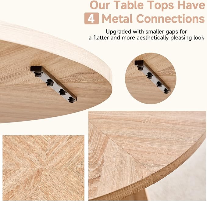 Round Dining Table Set for 4 with Chairs Kitchen Table and Chairs Set Dining Room Table Set Mid-Century Modern Chair with Metal Leg for Apartment Living Room(Natural Table With 4 Brown Chairs)