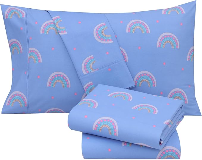 RUVANTI 100% Cotton Twin XL Sheet Sets, 3 Pieces, Soft & Breathable Percale Weave Bedding, Deep Pocket 16", Hotel Standard, Crisp Cool Feel, Durable, Perfect Size Floral Sheets, Baby Rainbow