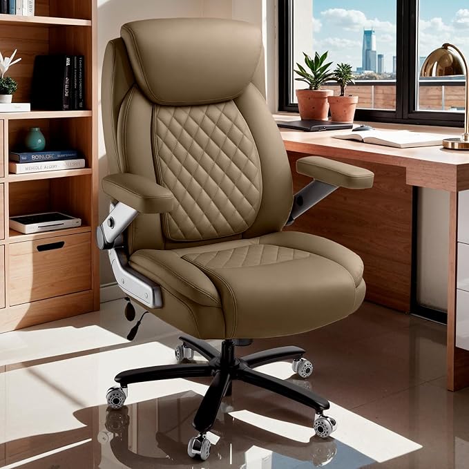 650LBS Large Heavy Duty Office Chair with 5D Flip Arms,Comfy Big and Tall Executive Office Desk Chair with Pocket Spring Cushion,High Back Computer Chair with Lumbar Support,Dual Rubber Wheel