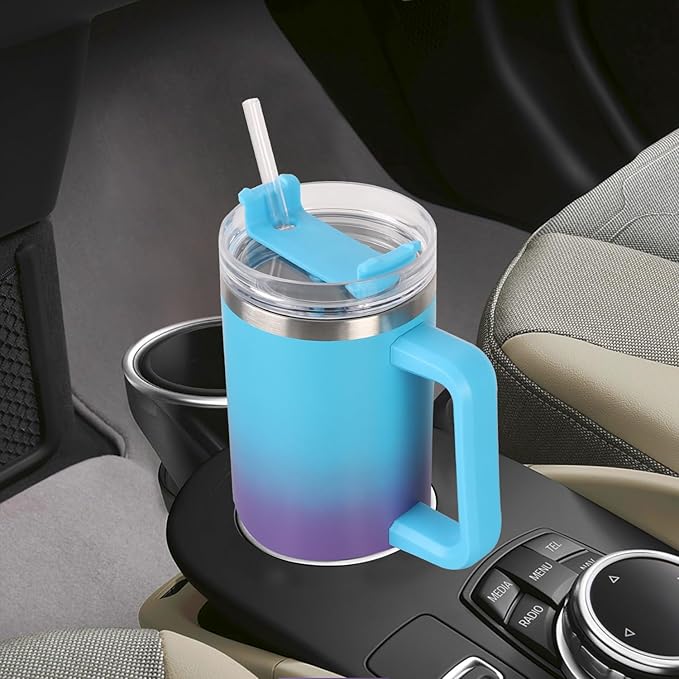 SYACOT 40 oz Tumbler with Handle and Straw Stainless Steel Insulated Tumbler Leak Proof Lid and Straw Lid Reusable Travel Mug Coffee Mug Cup Dishwasher Safe Keep Drinks Cold and Hot (Amethyst)