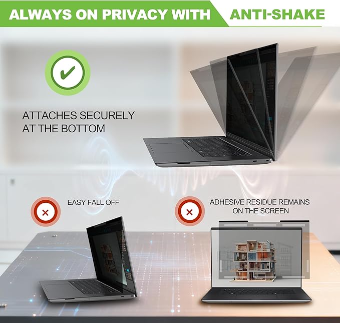 Magnetic Laptop Privacy Screen 16 inch for 16:10 Computer Monitor, Removable Anti-Glare Screen Privacy Shield, Screen Filter and Protector for Laptop (13 9/16" × 8 1/2"), Fits (WUXGA 1920×1200)