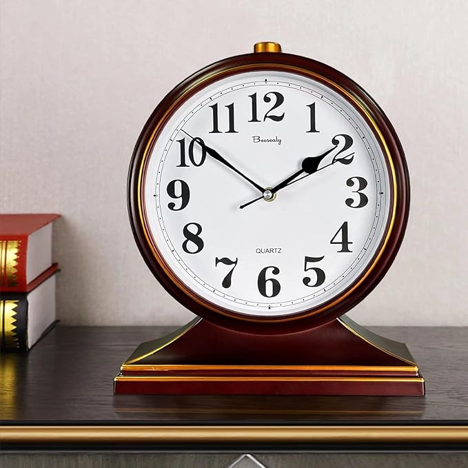 Beesealy Desk Clocks for Table Decor,Retro Mantel Clock Battery Operated for Fireplace Mantel, Living Room,Bedroom,Office,Desktop Decoration (Frosted Style)