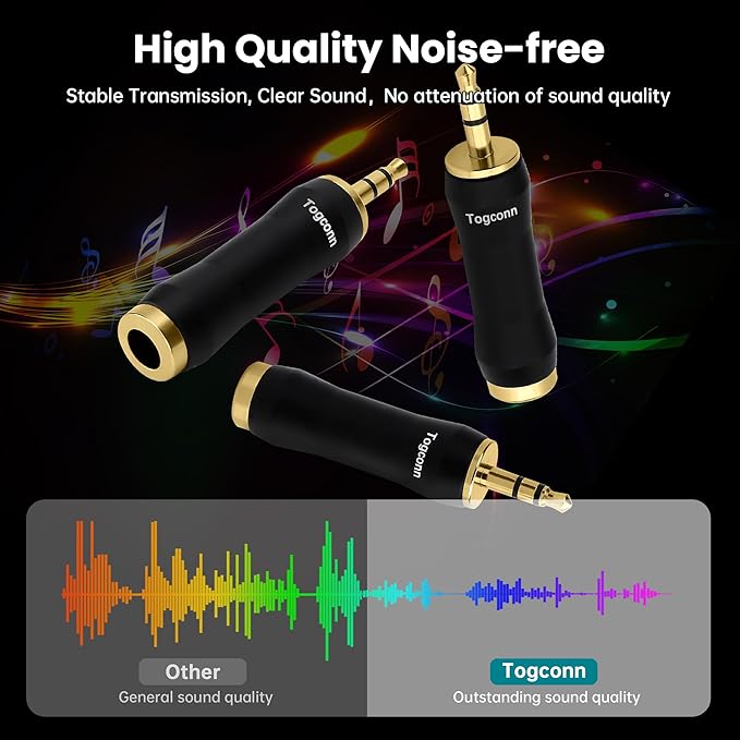 Togconn 1/8 Inch to 1/4 Inch Adapter 4 Pack, 3.5mm TRS Stereo Male to 6.35mm Quarter Inch Female Jack Plug Gold-Plated Pure Copper Audio Converter Connector Premium Quality Series