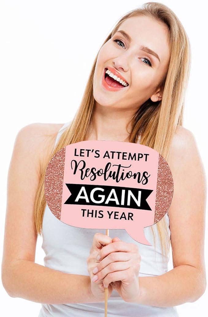 Big Dot of Happiness Funny Rose Gold Happy New Year - New Year's Eve Party Photo Booth Props Kit - 10 Piece