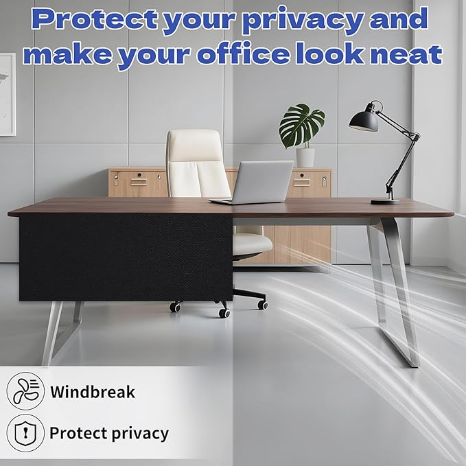 Under Desk Privacy Panel 62 x 15 Inch Self-Adhesive Modesty Panel Table Skirts Privacy Divider for Office Desk Home Studio or Standing Workstation, Easy to Assemble, Black (1-Pack)