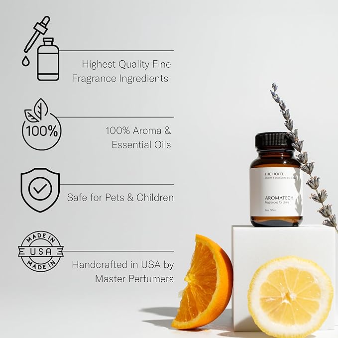 AromaTech The Hotel Aroma Essential Oil Blend: Luxury Hotel Inspired Aromatherapy with Lemon, Lavender, Peach & Pine for Ultrasonic Diffusers & Nebulizers - 4 fl oz, 120 mL