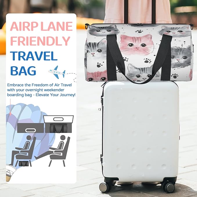 Funny Cat Kitty Travel Duffle Bag for Women Men, Overnight Weekender Bag, Carry on Tote for Sport Gym