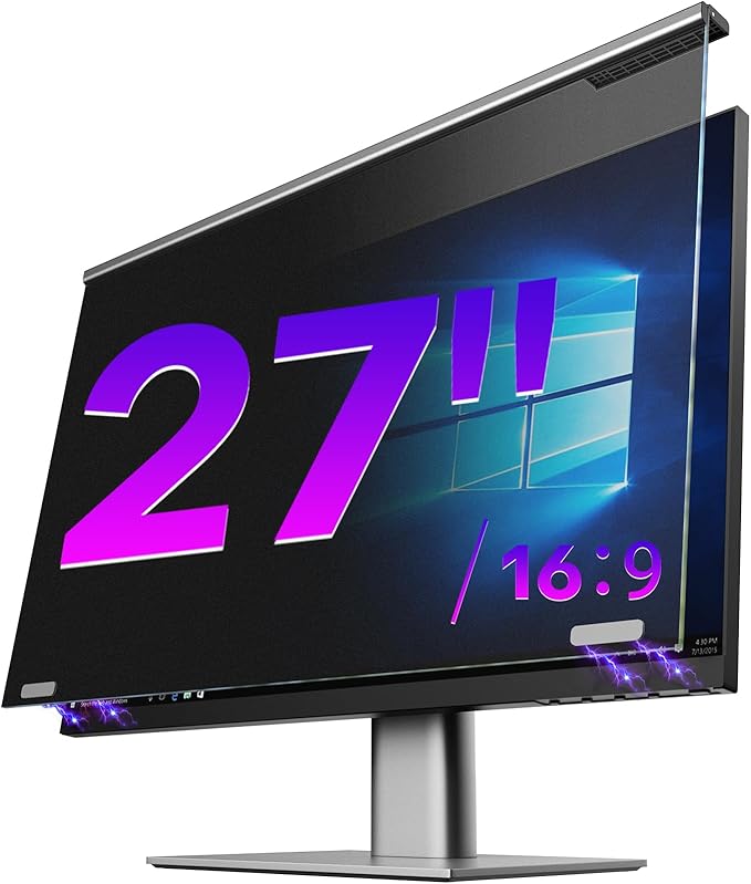 OMOTON Computer Privacy Screen for 27 Inch 16:9 Aspect Ratio Computer Monitor, Magnetic Privacy Eye Protection Anti Glare Blue Light Shield Filter, Hanging Removable Anti-Scratch Protector Film