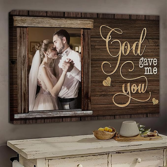 Dem Canvas Personalized Canvas Prints, Custom Photo And Name, God Gave Me You, Wedding Gifts For Couple Anniversary Wedding Engagement Gift For Couples Canvas (18x12)