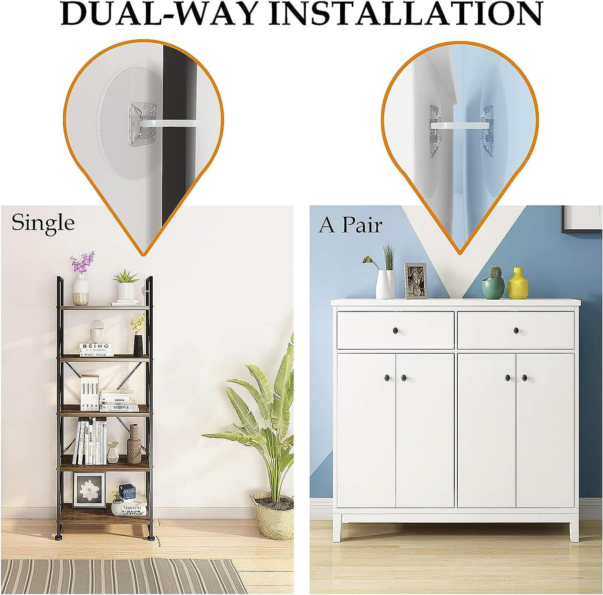 Furniture Anchors No Drill Upgraded Furniture Straps for Baby Proofing, Self-Adhesive Secure 168 Pound Furniture Prevent Falling Anti Tip Earthquake Straps for Child Safety