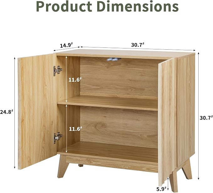 Bifins Sideboard Buffet Cabinet with Storage Set of 3, 92.1" Mid Century Modern Fluted Storage Cabinet with Doors & Adjustable Shelves for Living Room,Kitchen,Entryway (Natural 3pcs)