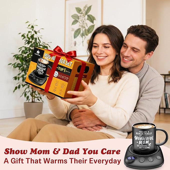 KitchekShop Coffee Mug Warmer - Fastest Heating & Highest Temperature, Coffee Cup Warmer for Desk Auto Shut Off, 4 Temp Settings & 1-12H Timer, Smart Electric Beverage Warmer for Coffee (Glossy Black)