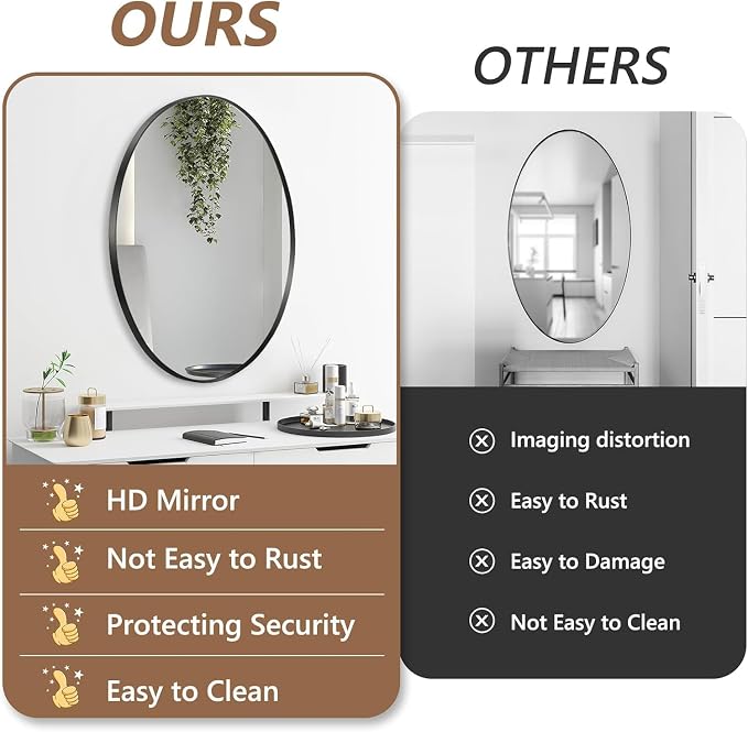 Oval Wall Mirror, 22"x30" Black Oval Vanity Mirror, Bathroom Mirror of Metal Frame, Home Decorative Wall Mounted Mirror for Bathroom, Living Room, Entryway, Vanity