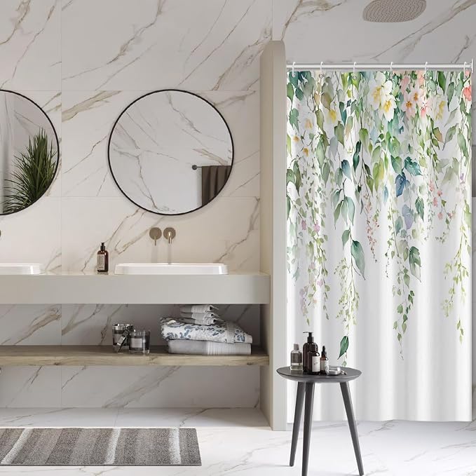 Sage Green Eucalyptus Shower Curtain Watercolor Botanical Floral Leaves Shower Curtain Set Spring Nature Bathroom Decor with 10 Hooks,54x78 Inches