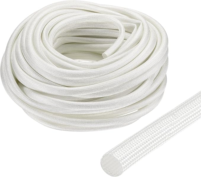 uxcell Insulation Cable Protector,5mm/0.20 Inch-20m/66 Feet High Temp Fiberglass Sleeve White
