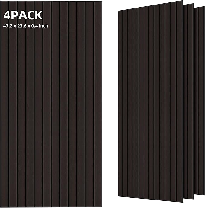 TO-TH Wood-Look Sound Panels, 4 Pack 47.2” x 23.6” Soundproof Wall Panels, Decorative Acoustic Panels,Wood Panels for Wall for Home, Office, Basement, Ebony