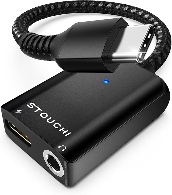 Stouchi USB C to 3.5mm Headphone and Charger Adapter, 2 in 1 USB-C to Aux Audio Jack with 30W Safe Fast Charging Hi-res DAC for iPhone 17/16 /15, Pixel 9/8 /7/6, iPad,Galaxy S25 S24 S23 Ultra (Black)