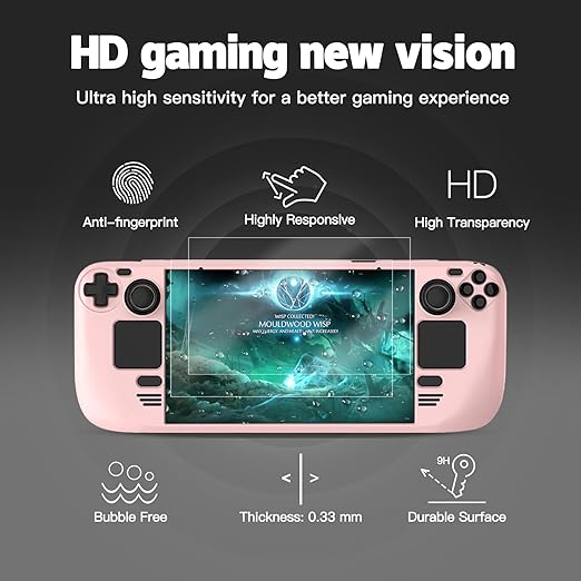 bibuks Steam Deck Case,Steam Deck OLED Protective Case,Non-Slip Skin Protective Shell Accessories with Kickstand ,2 Screen Protector, 4 Thumb Grip (Pink)