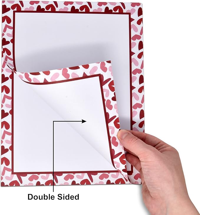 Gift Boutique - 100 Valentines Day Stationary Paper 8.5" X 11" Valentine Hearts Stationery Letterhead with Border for Writing Letters, Poems, Printing Invitation, Valentines Heart, Printable Papers