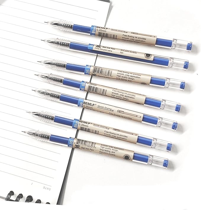 BEMLP Gel Ink Pen Extra fine point 0.35mm Blue Liquid Rollerball Pens Quick Drying Gel Pens School Office student Exam Writing Stationery Supply 12 Pcs/Set (Blue)