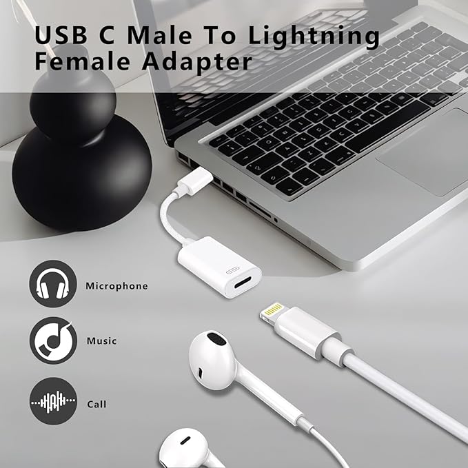 USB C to Lightning Headphone Audio Adapter, Type C Male to Female Lightning Earphone Converter with Charge/Data Transfer, Compatible with iPhone 16/15 Plus/Pro/Max, iPad Pro/Air 6/5/4, MacBook（5 Pack）