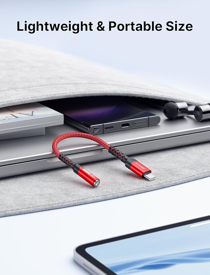 JSAUX USB Type C to 3.5mm Female Headphone Jack Adapter, USB C to Aux Audio Dongle Cable Cord Compatible with iPhone 15 Pro Max/15 Pro/15 Plus, Samsung Galaxy S23/S22/S21 Ultra, iPad Pro, Pixel -Red