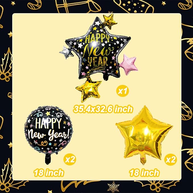 Happy New Year Balloons Black Gold 18 Inch New Years Balloons for Happy New Year Decorations 2026 New Years Eve Party Supplies