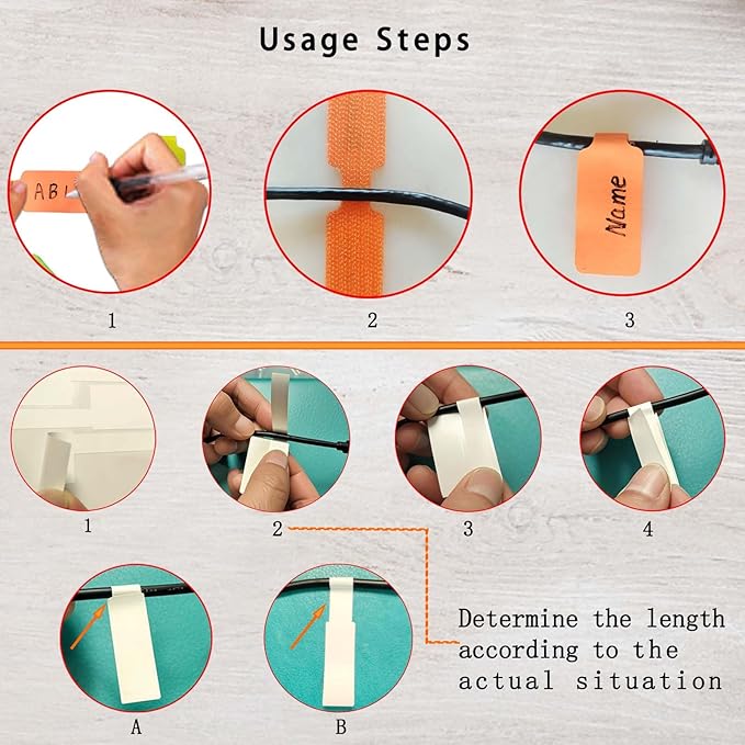 50-Pcs Cable Labels & Cord Tags - 20 Reusable Large Wire Tag + 30 Tear-Resistant White Cords Label,Write-On Water-Resistant Multicolor Wire Marker for Identifying Electrical and Charging Cords