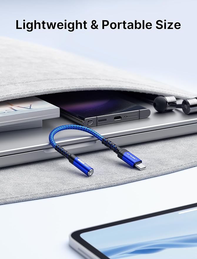 JSAUX 2-Pack USB Type C to 3.5mm Female Headphone Jack Adapter, USB C to Aux Audio Dongle Cable Cord Compatible with iPhone 15 Pro Max/15 Pro/15 Plus/15, Samsung Galaxy S23/S22, iPad Pro, Pixel -Blue