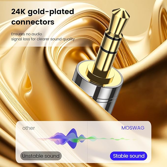 MOSWAG 3.5mm Male to 1/4'' Female Stereo Headphone Adapter, 3.5mm(1/8'') Plug Male to 6.35mm (1/4'') Jack Female Stereo Adapter for amplifiers, Mixing Console, Home Theater Devices, Electric Guitar