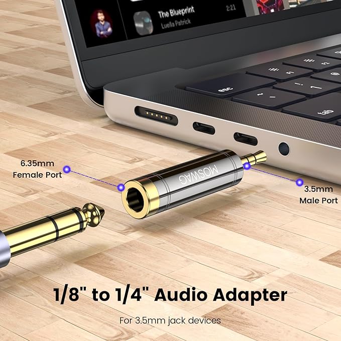 MOSWAG 3.5mm Male to 1/4'' Female Stereo Headphone Adapter, 3.5mm(1/8'') Plug Male to 6.35mm (1/4'') Jack Female Stereo Adapter for amplifiers, Mixing Console, Home Theater Devices, Electric Guitar