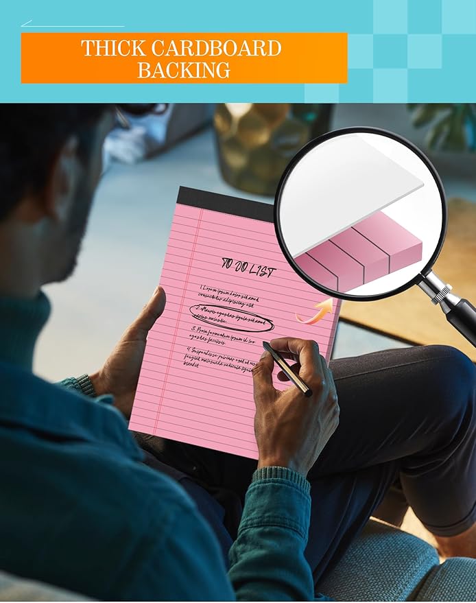 Zaviko Legal Pads 8.5 x 11 Colored Note Pads 8.5 x 11, 3 Pack Notepads 8.5x11, Pink Notepad 8.5x11 Legal Pad, Notebook Paper for Home Office Supplies, Lined Paper Pads 8 1/2 x 11, 30 Sheets/Pad