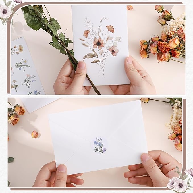 Thboxes Blank Cards and Envelopes, 40 Pack Blank Note Cards 4x6 in Elegant Floral Greeting Card with Sealing Stickers, Note Card and Envelopes Stationary Set for All Occasions (10 Floral Designs)