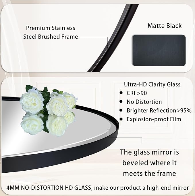 POZINO Beveled Bathroom Mirror, 22"x35" Vanity Mirror with Stainless Steel Frame, Modern Rectangle Wall Mirrors for Entryway Hallway Bedroom Fireplace Living Room