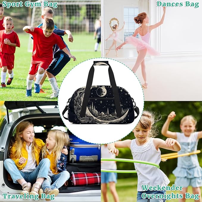 Moon Star Castle Gym Travel Duffle Bag for Women & Men with Front Zipper Pocket for Sports, Overnight, Weekender, Carry On,Workout & Dance Bag,Retro Moon,18.9 * 8.7 * 10.6 in